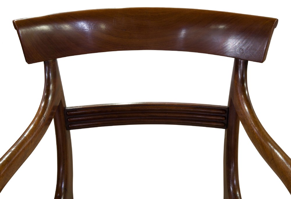 Mahogany Scroll Arm Chair with Brown Leather Seat View V