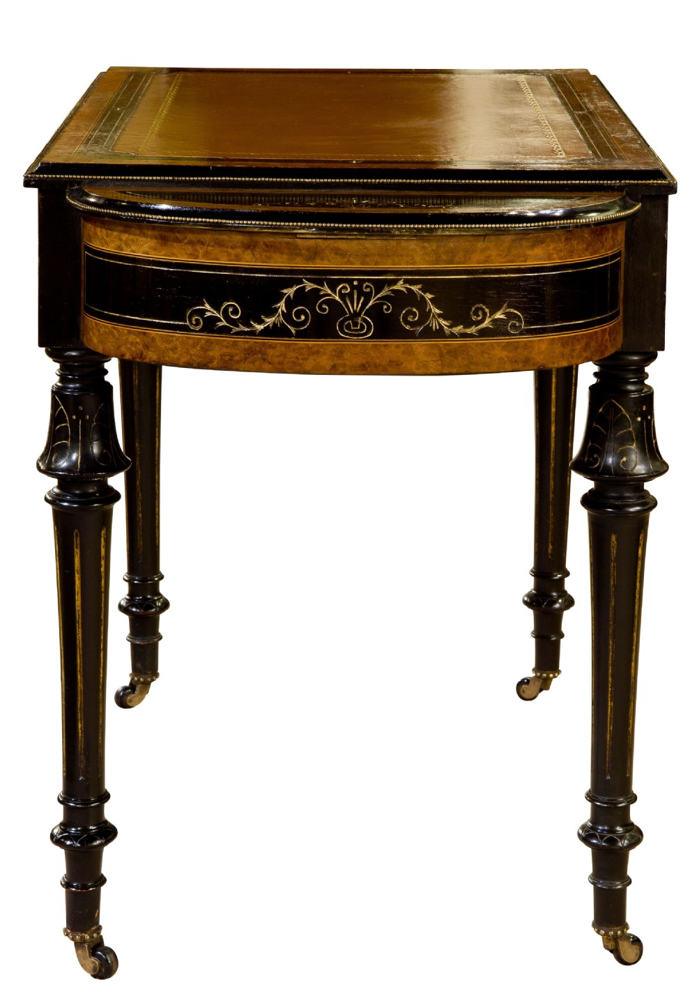 19th Century Burr Walnut & Ebonised Leather Topped Desk View IV