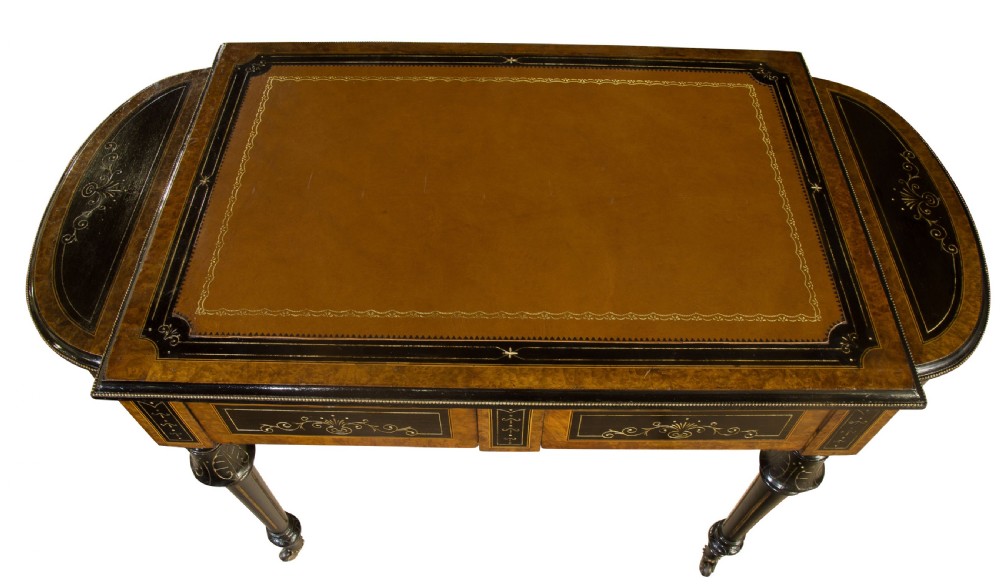 19th Century Burr Walnut & Ebonised Leather Topped Desk View V