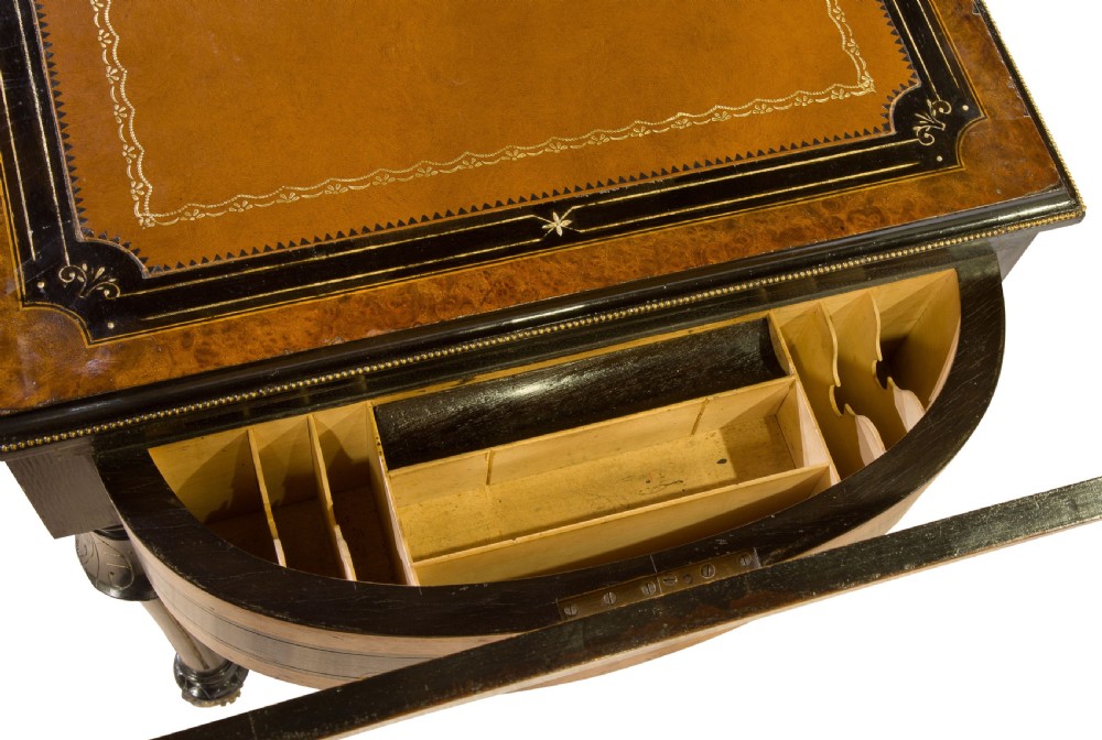 19th Century Burr Walnut & Ebonised Leather Topped Desk View VI