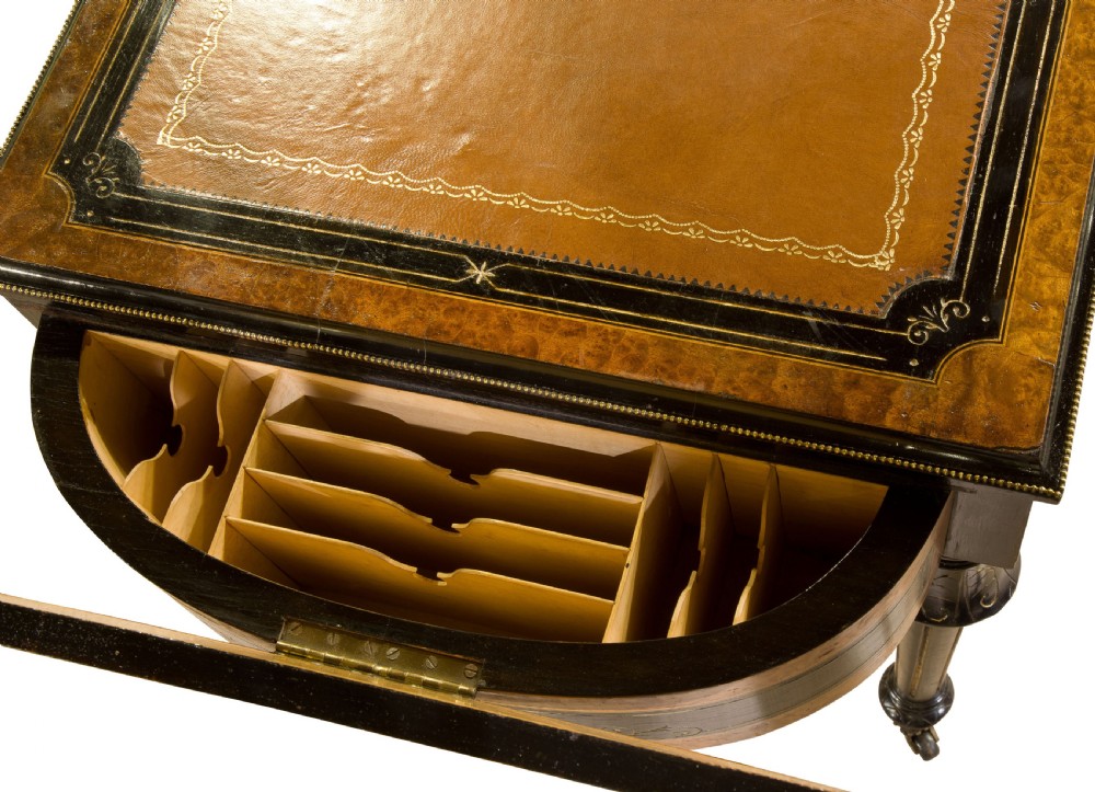 19th Century Burr Walnut & Ebonised Leather Topped Desk View VII