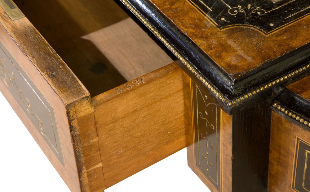 19th Century Burr Walnut & Ebonised Leather Topped Desk View VIII