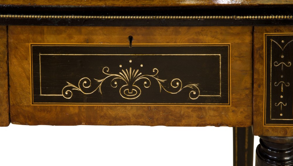 19th Century Burr Walnut & Ebonised Leather Topped Desk View XI
