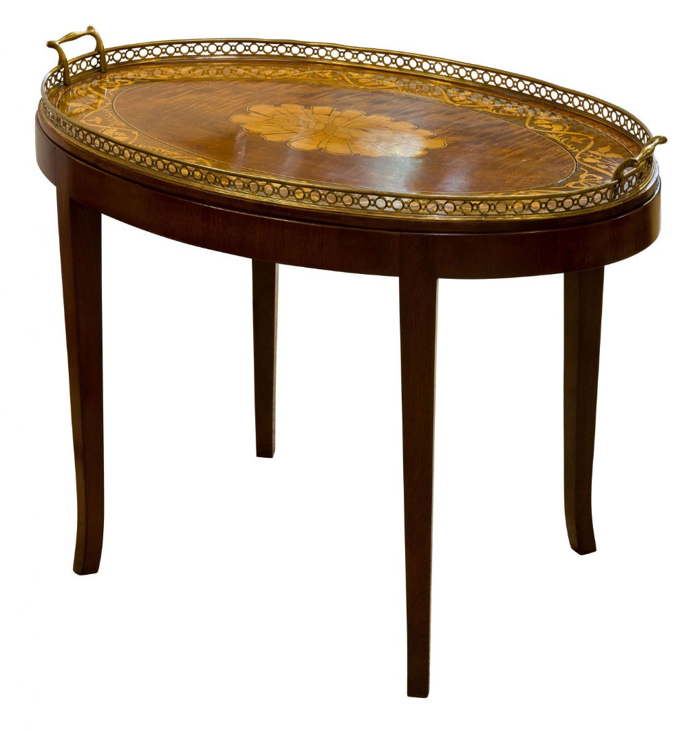 19th Century Marquetry Inlaid Mahogany Tray