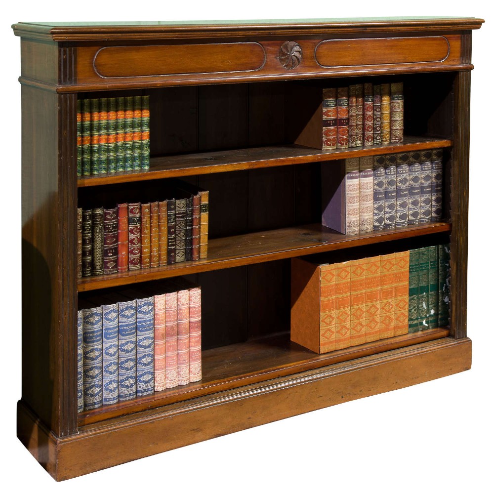 Edwardian Mahogany Open Bookcase with Moulded Cornice