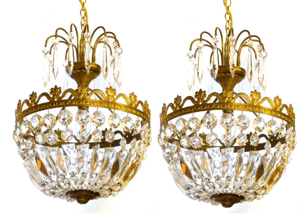 Pair of Basket Single Light Chandeliers