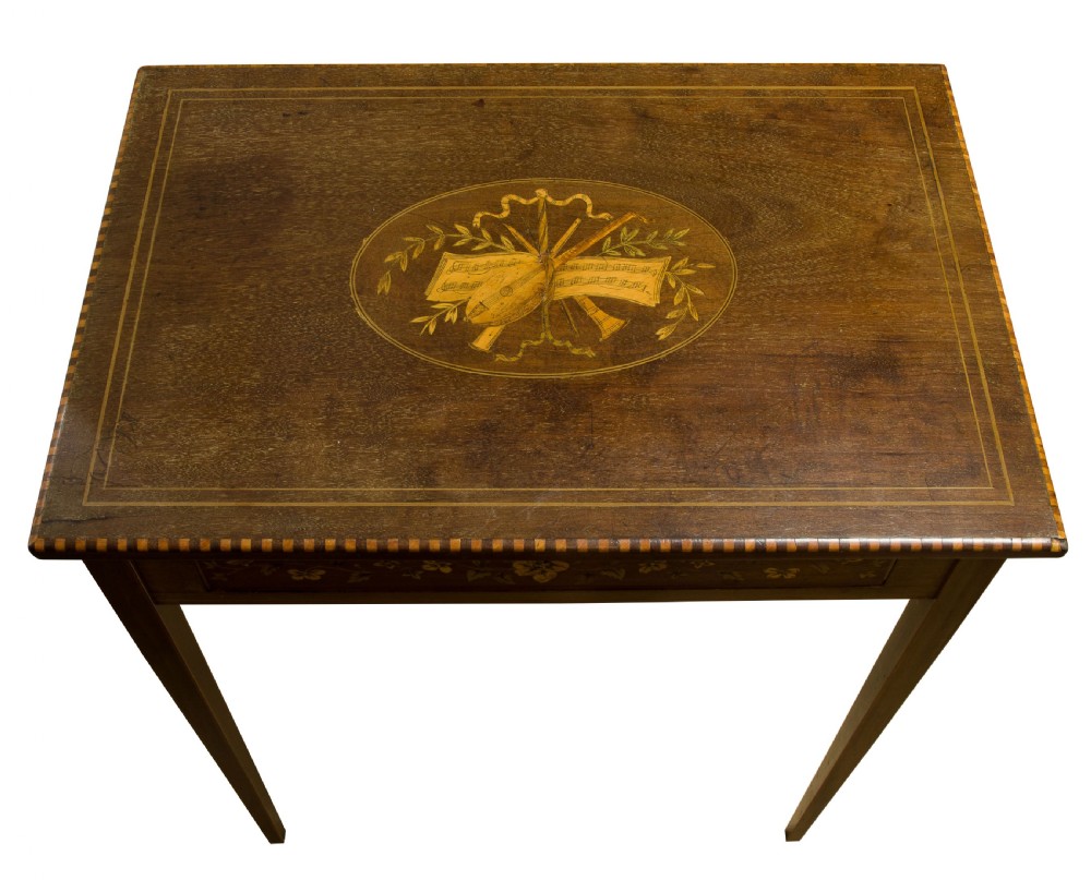 Sheraton Revival Marquetry inlaid side table c1890 View V