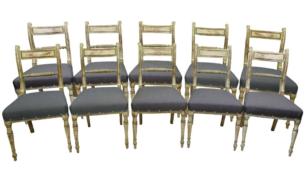 Set of 10 painted Regency style chairs