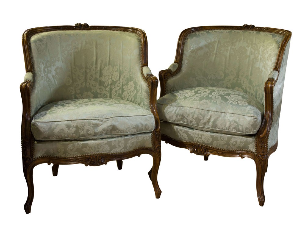 A Pair of Louis XV style Tub Bergere chairs c1900