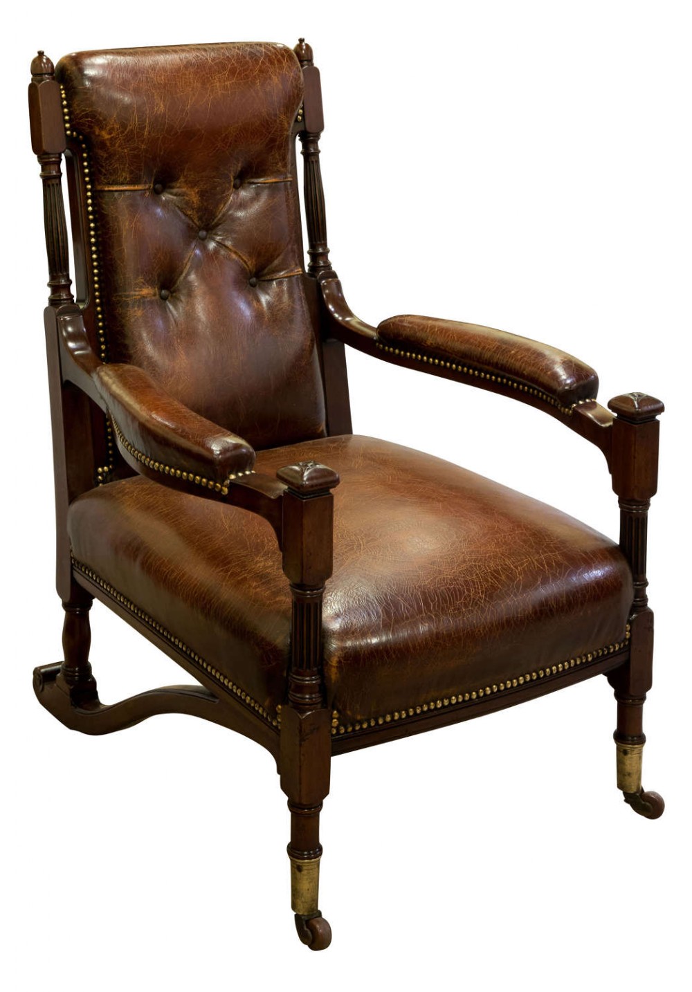 Very rare leather upholstered sleigh armchair c1890
