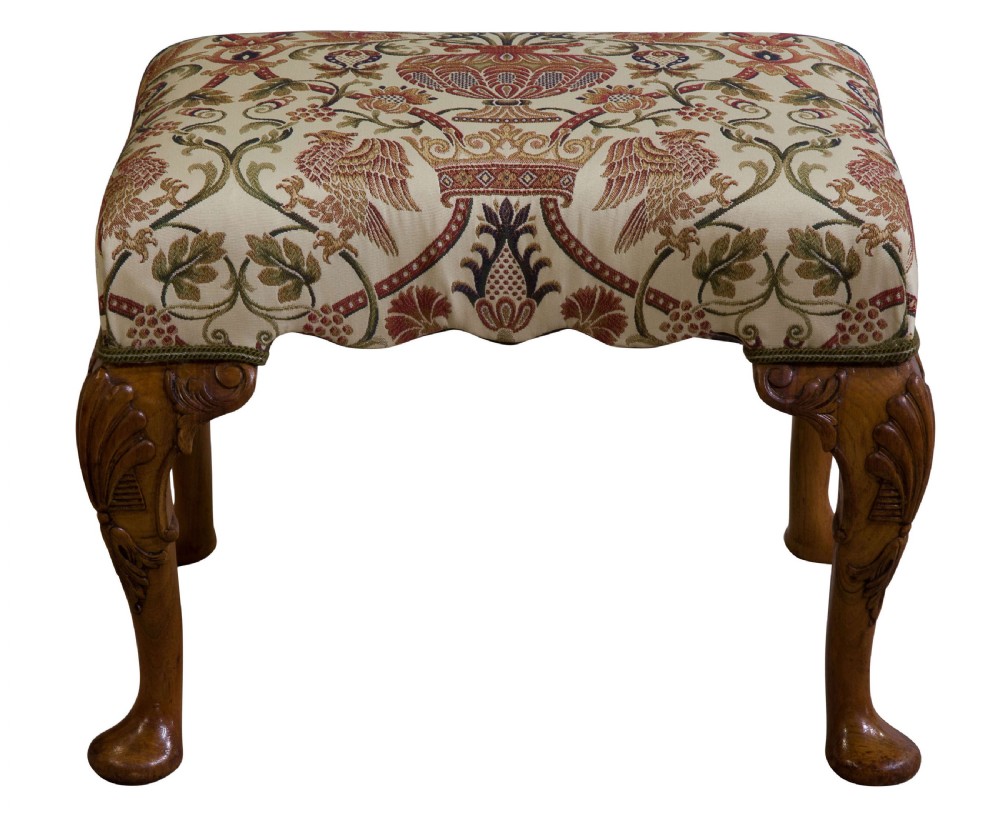 Walnut stool on carved cabriole legs