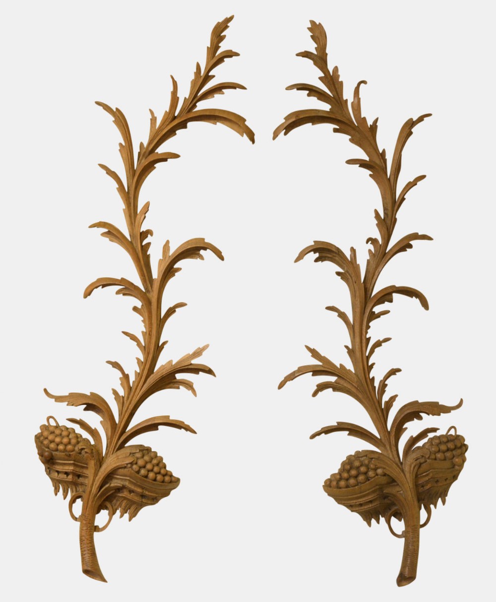 Pair of Carved Limewood George II Style Wall Appliqués
