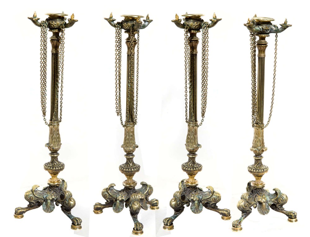 Four French brass candlesticks 20th Century