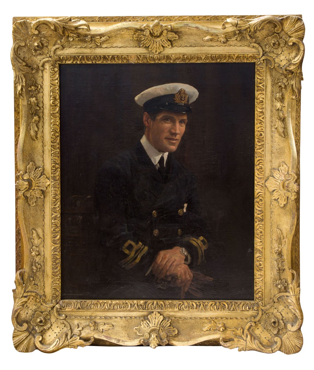 A fine oil painting of a Royal Navy Lieutenant Commander