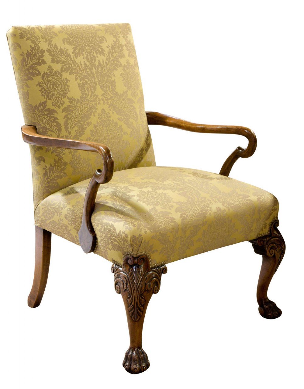 19thc George II style walnut Gainsborough chair