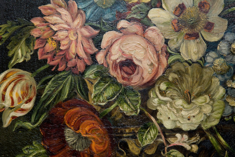 19thc oval oil of still life of flowers View VI
