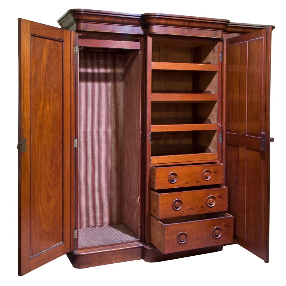 Victorian mahogany breakfront compactum wardrobe View II