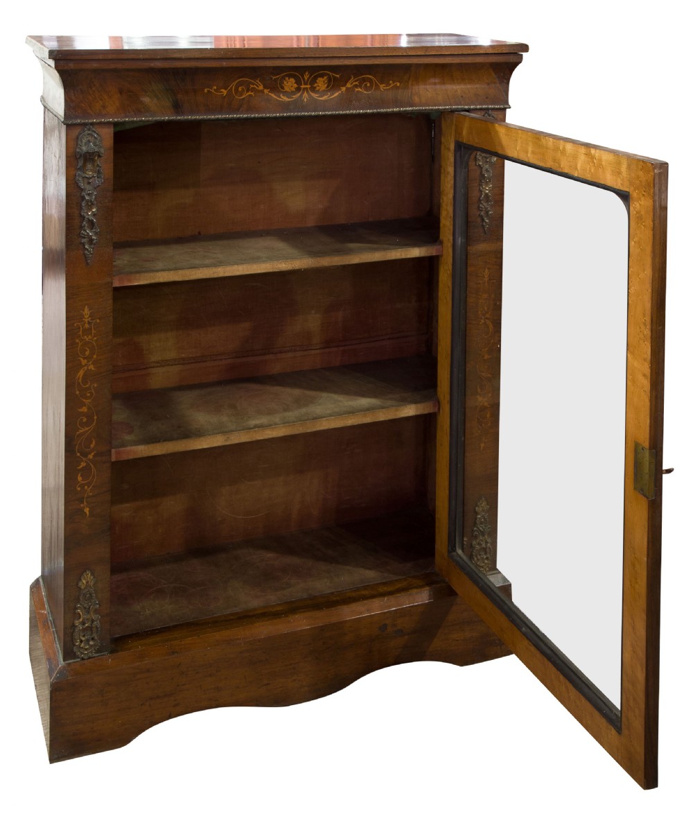 Mid Victorian walnut and marquetry inlaid side cabinet View II