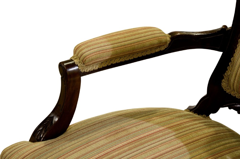 Pair 19thCentury mahogany open armchairs c1890 View V