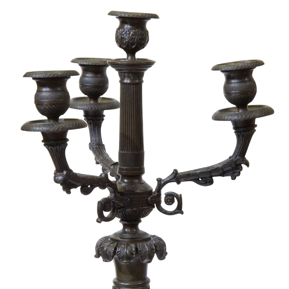 Pair of Charles X bronze & giallo sienna marble candelabra View IV