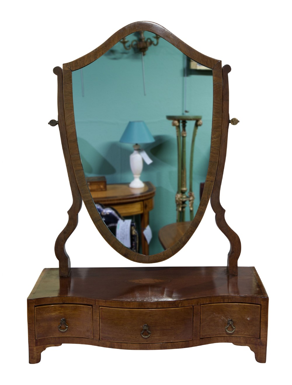 19thC mahogany and satinwood dressing table mirror View IV