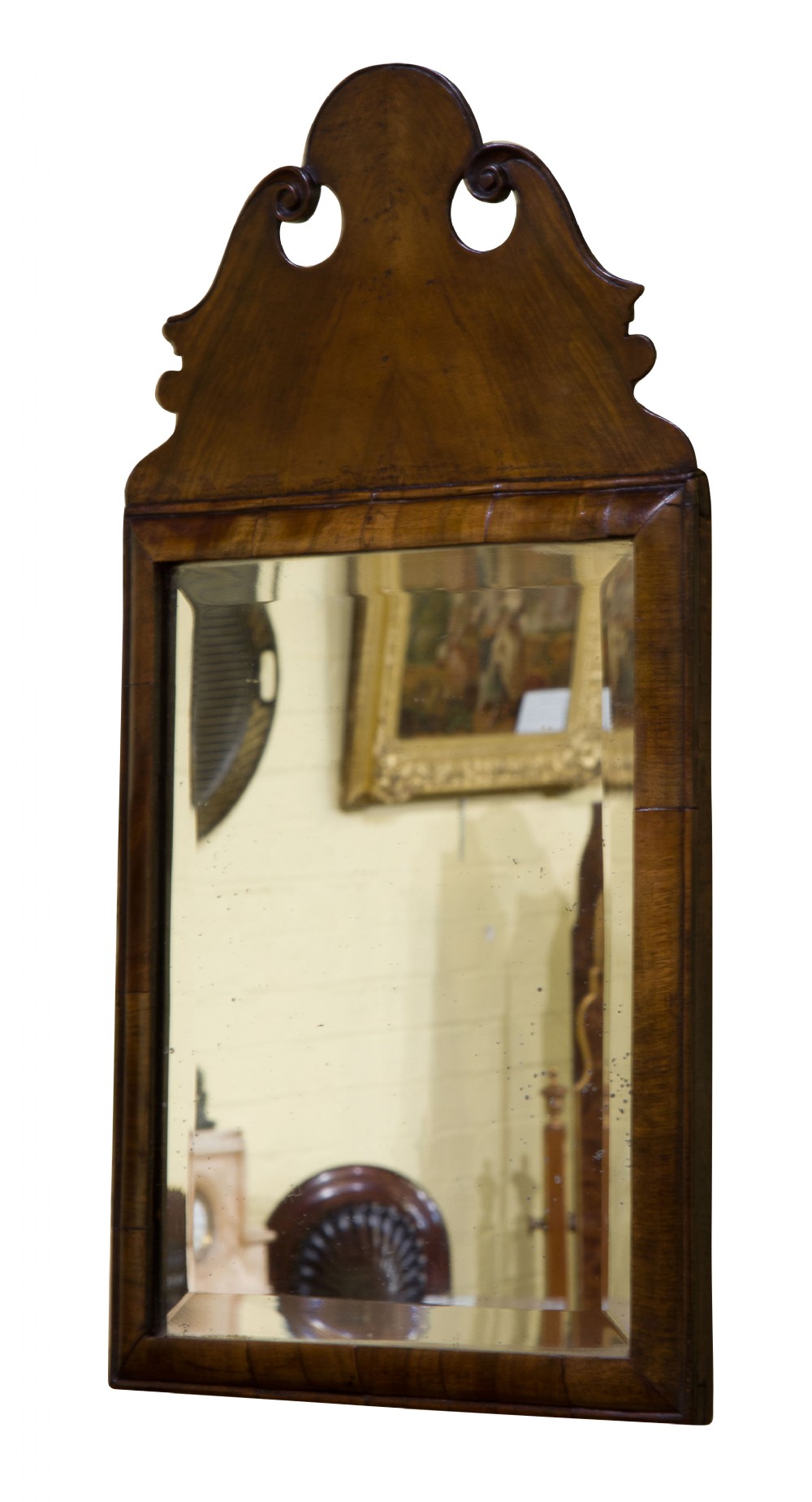 Queen Anne walnut cushion mirror