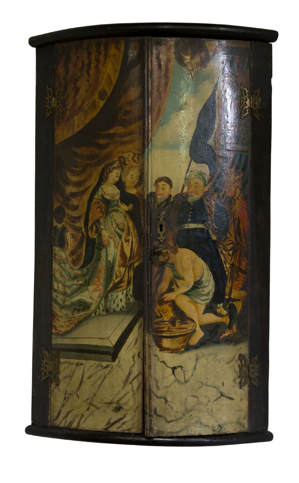 Mid 18thC painted bow front corner cupboard
