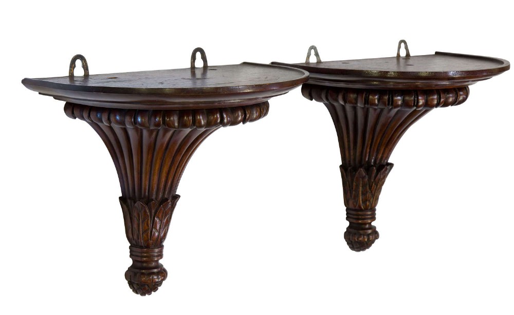 Pair of Carved Mahogany Wall Brackets