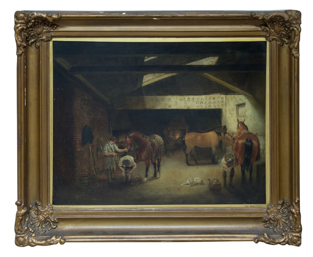 An oil on canvas - showing Farriers at work - signed George Shalders