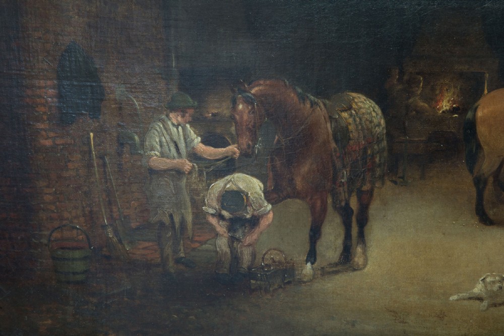 An oil on canvas - showing Farriers at work - signed George Shalders View V