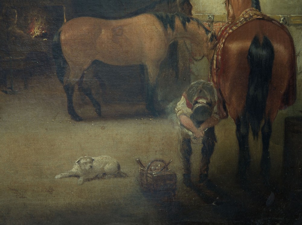 An oil on canvas - showing Farriers at work - signed George Shalders View VI