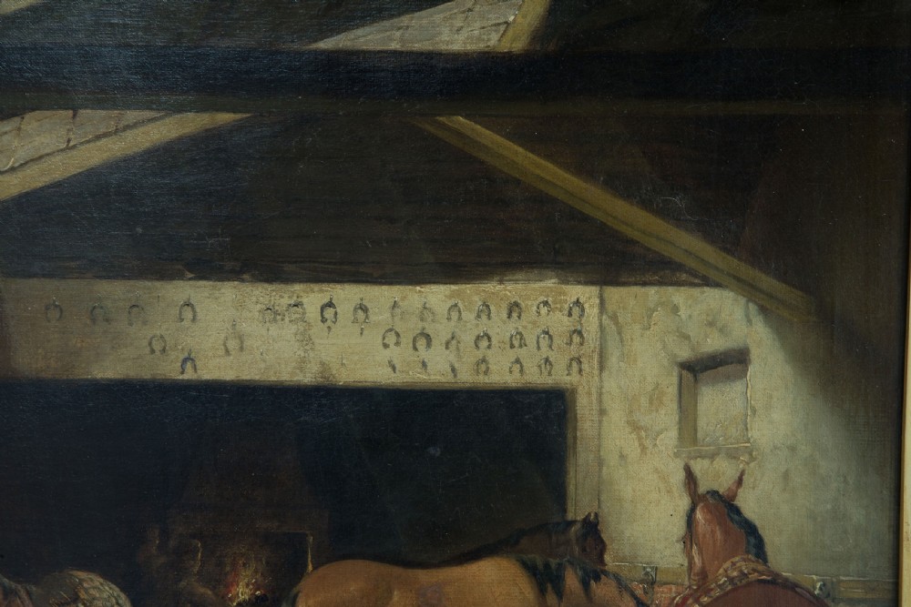 An oil on canvas - showing Farriers at work - signed George Shalders View VII
