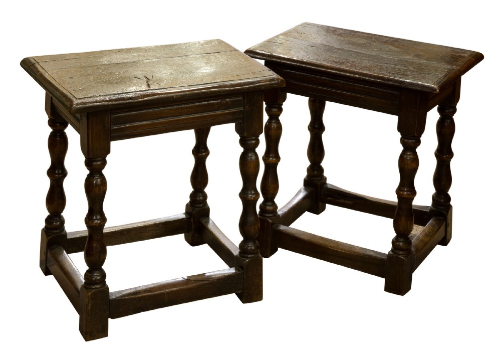 A Pair of 17thC style Oak Stools