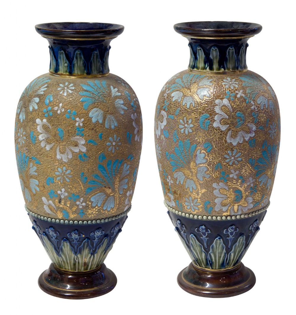 Pair of Doulton earthenware vases c1890