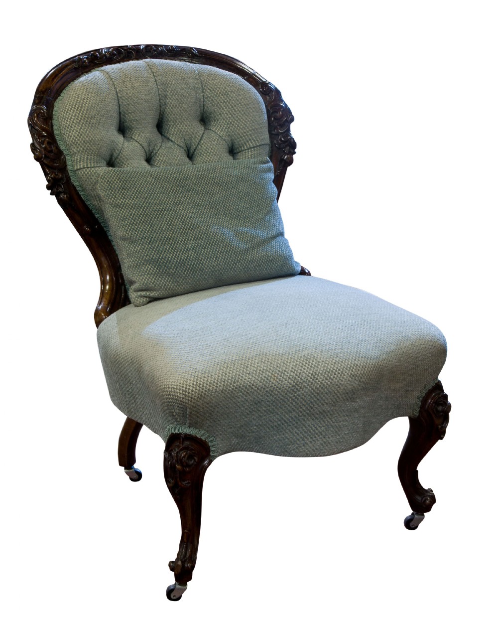 Victorian carved Walnut framed button back easy chair View II