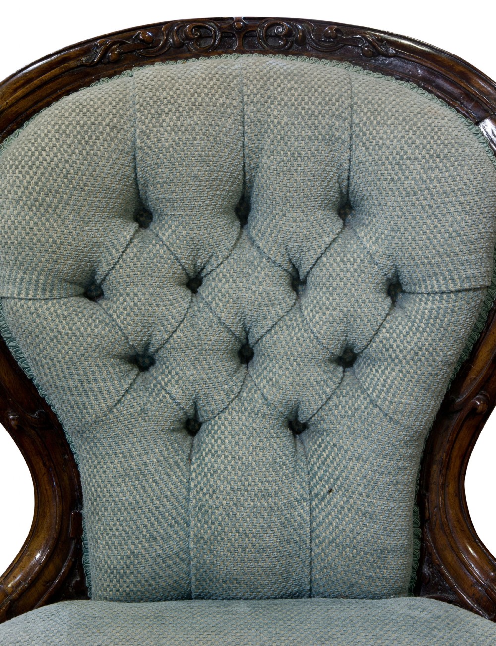 Victorian carved Walnut framed button back easy chair View V