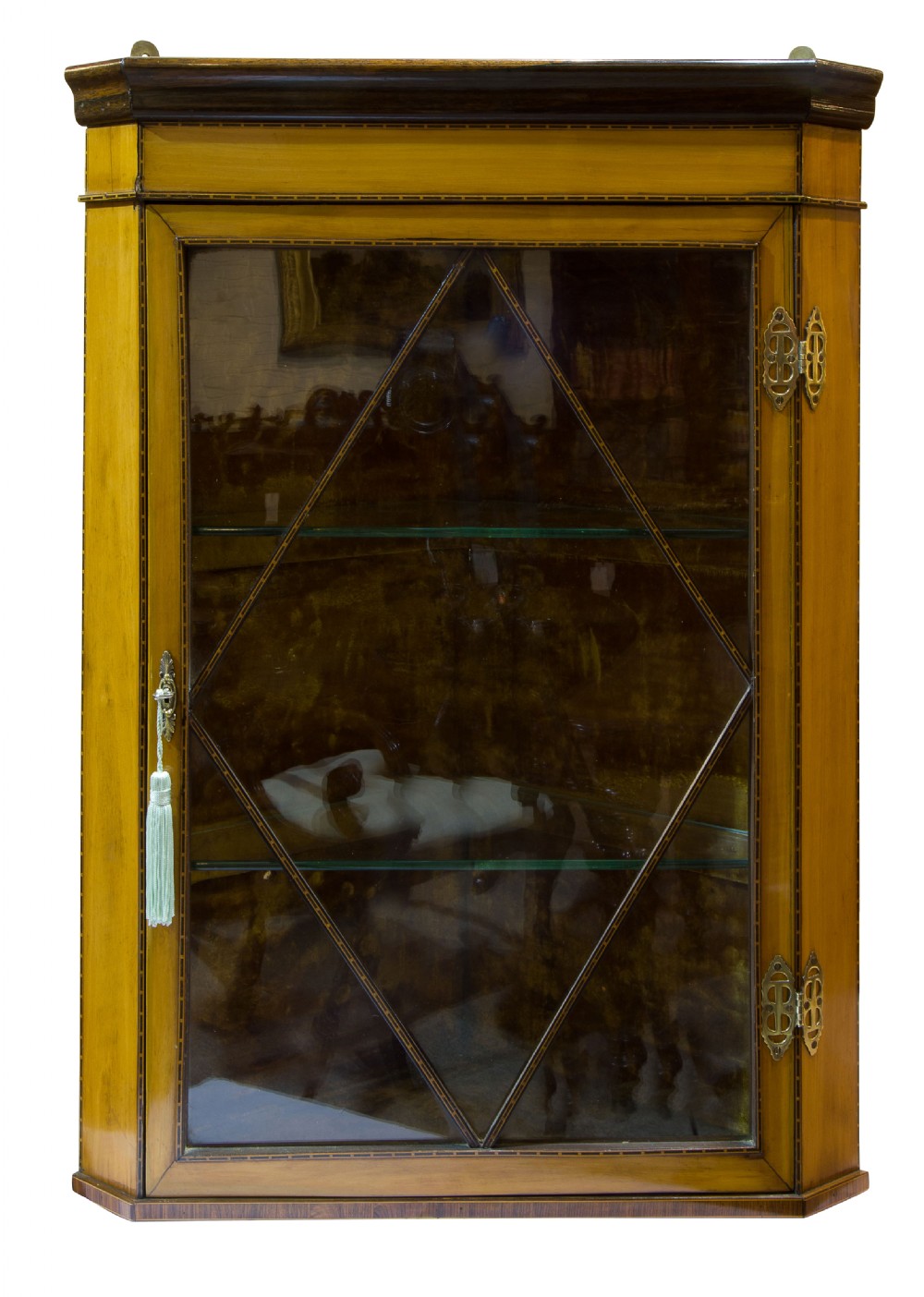 A fine quality Edwardian glazed satinwood corner cabinet View II