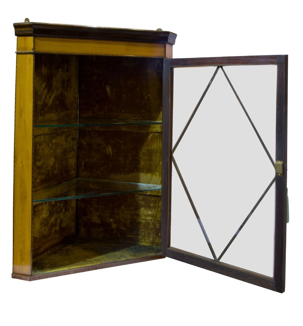 A fine quality Edwardian glazed satinwood corner cabinet View III