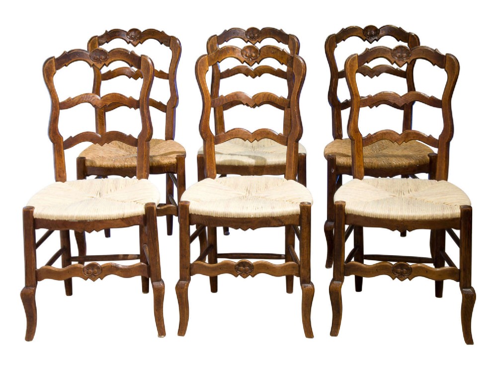 Set of 6 French oak ladder-back chairs
