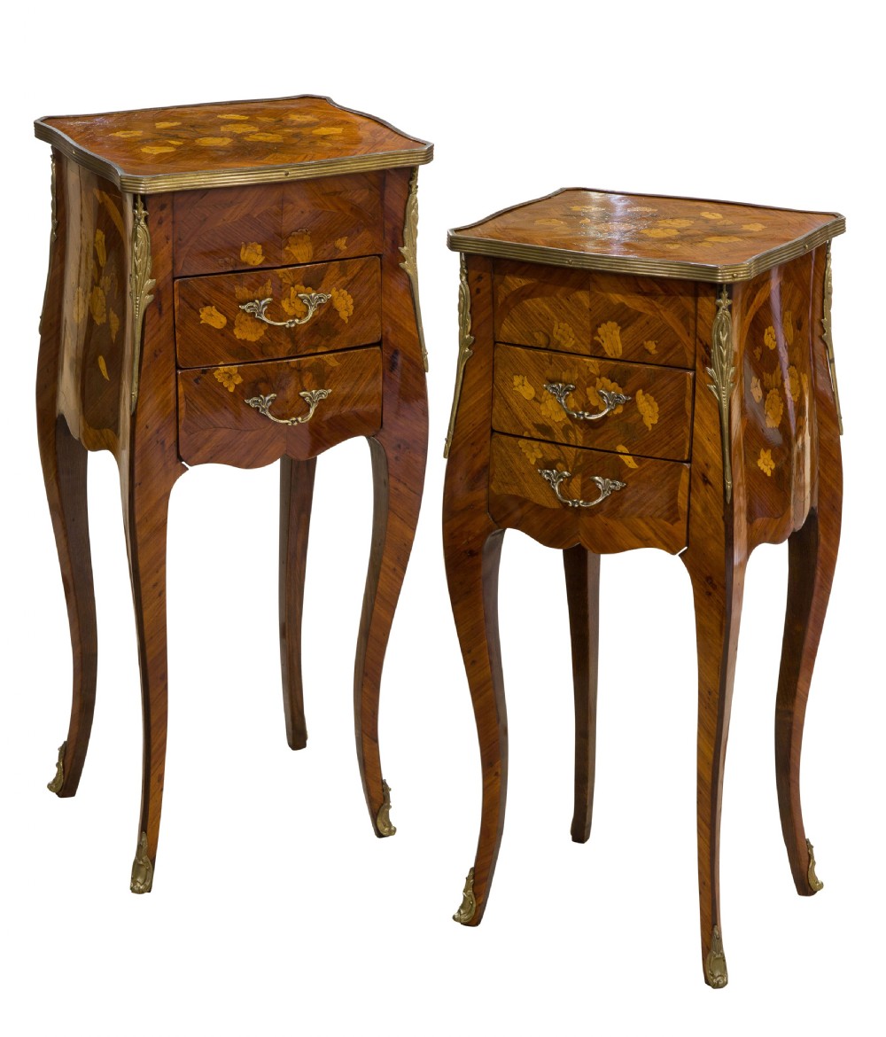 Fine Pair of French Tulipwood and Floral Marquetry Tables