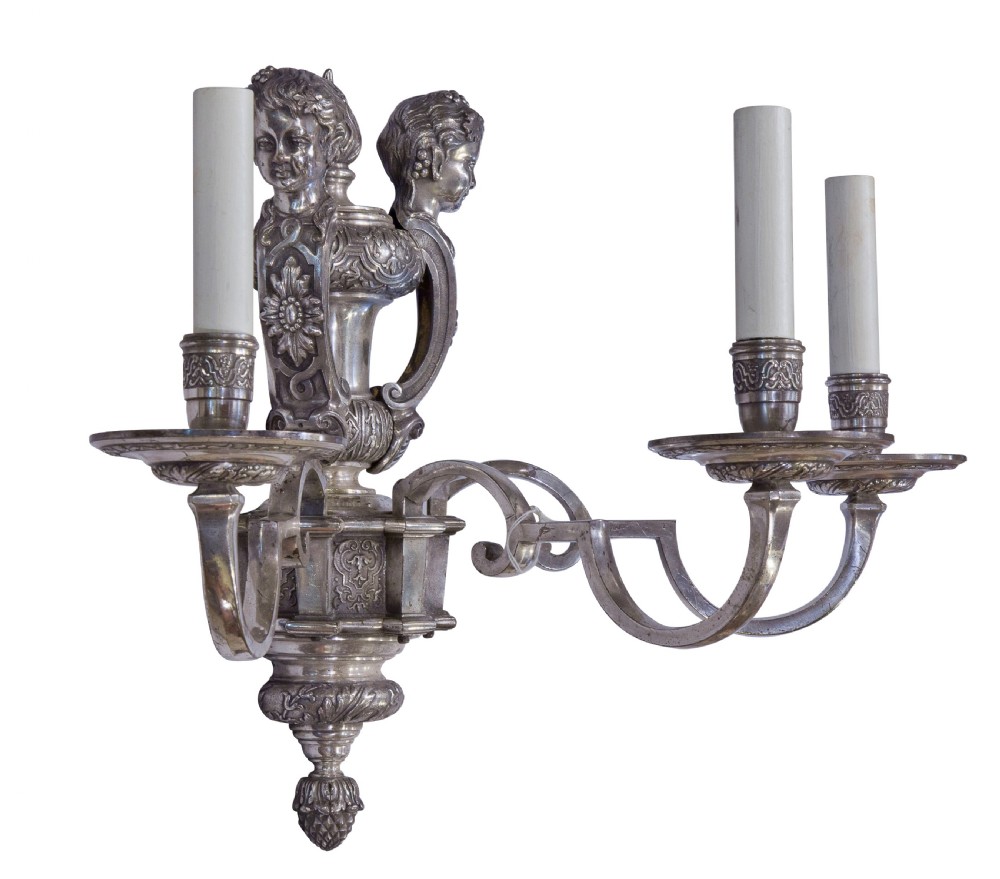 A pair of silvered Knowle style 3 arm wall lights View II
