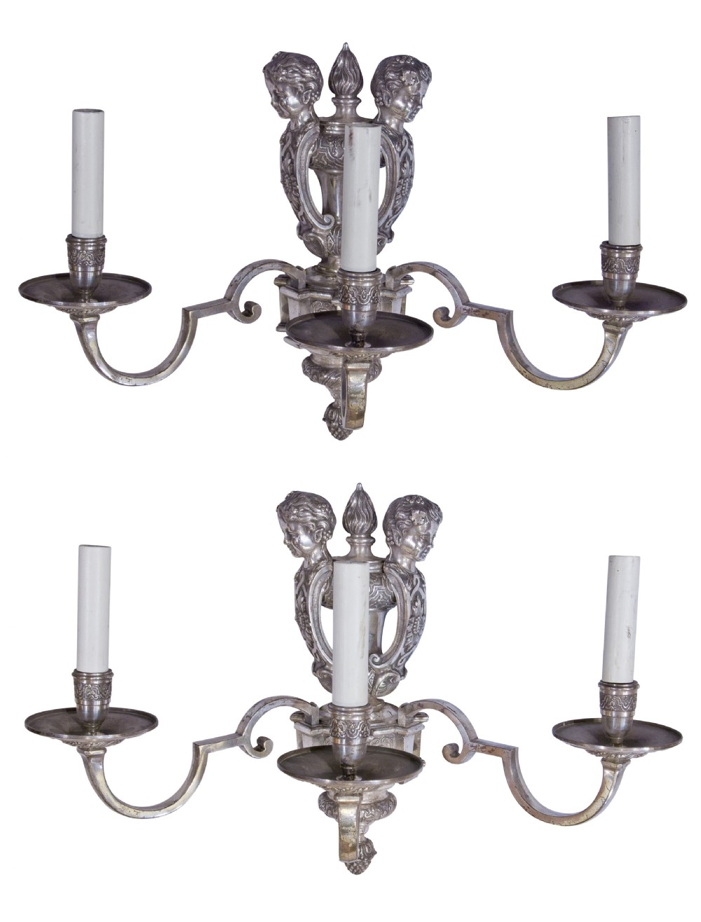 A pair of silvered Knowle style 3 arm wall lights
