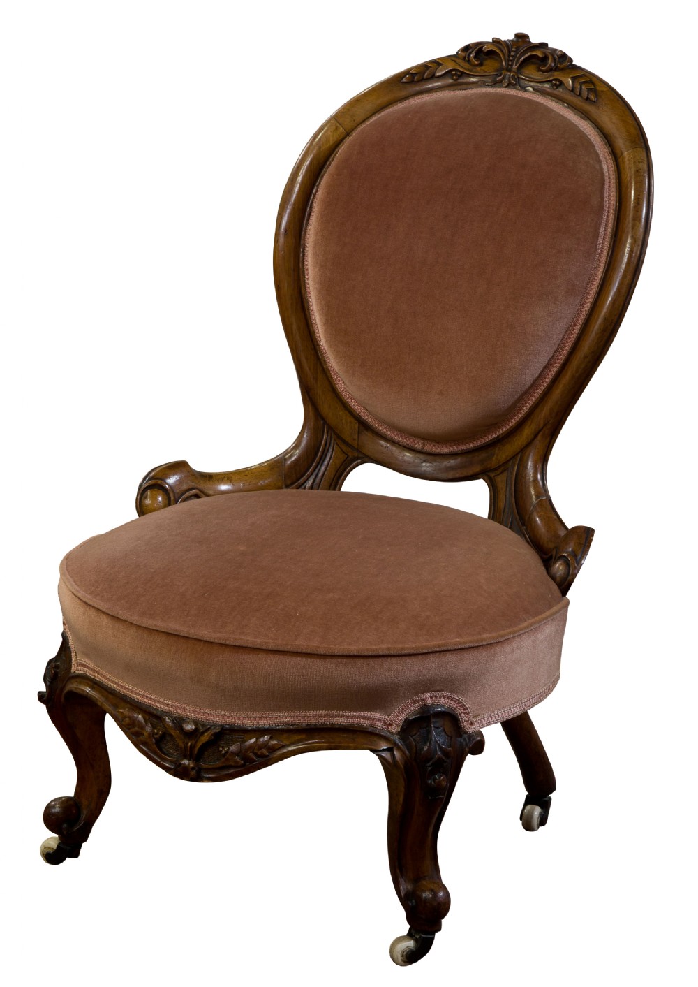 Walnut framed balloon back ladies chair