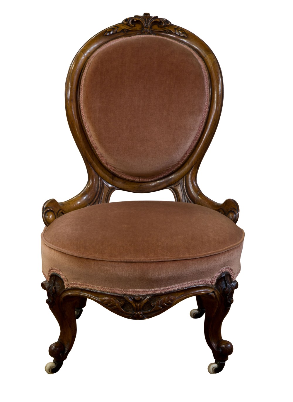 Walnut framed balloon back ladies chair View II