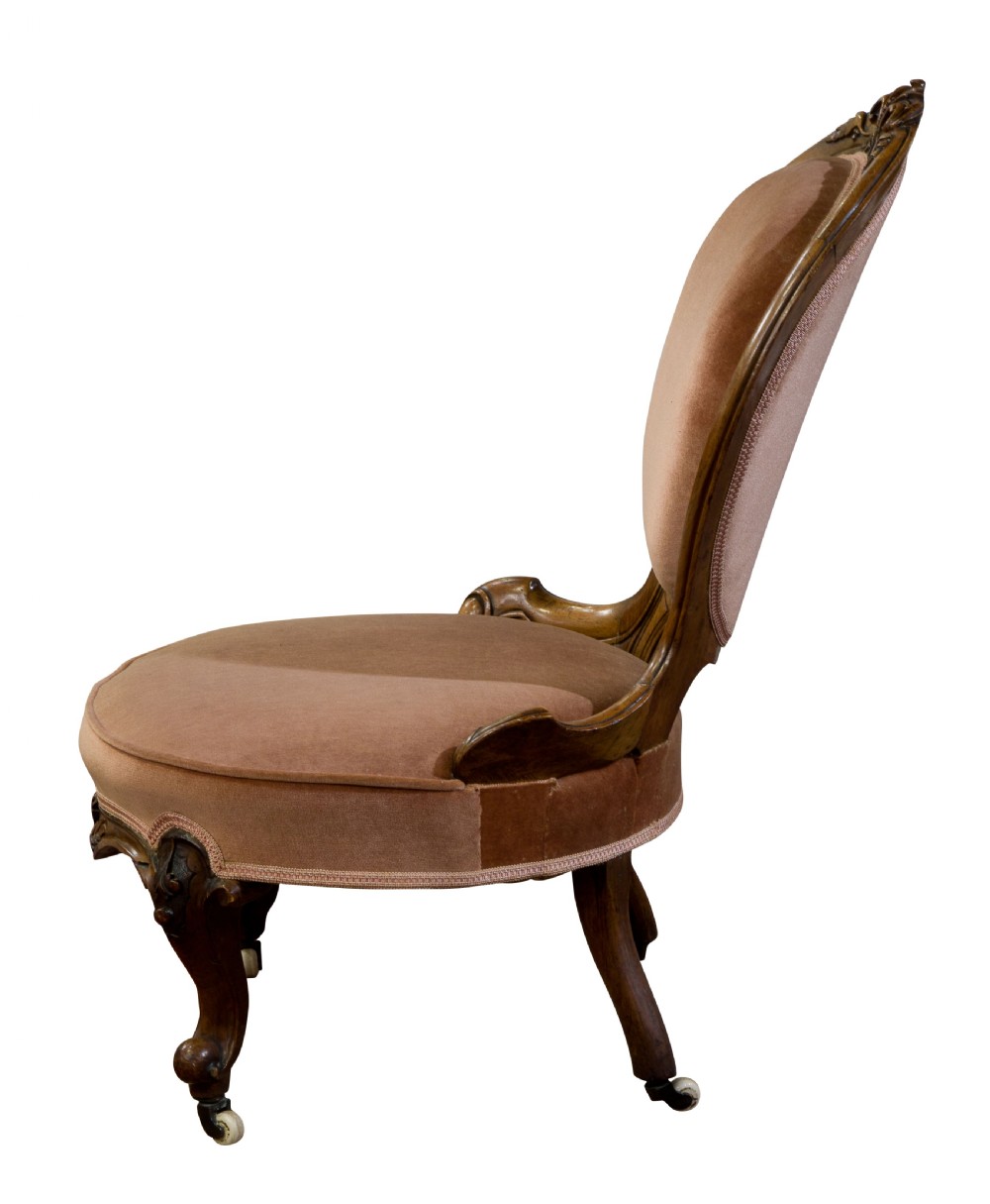 Walnut framed balloon back ladies chair View III