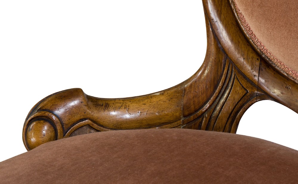 Walnut framed balloon back ladies chair View XI