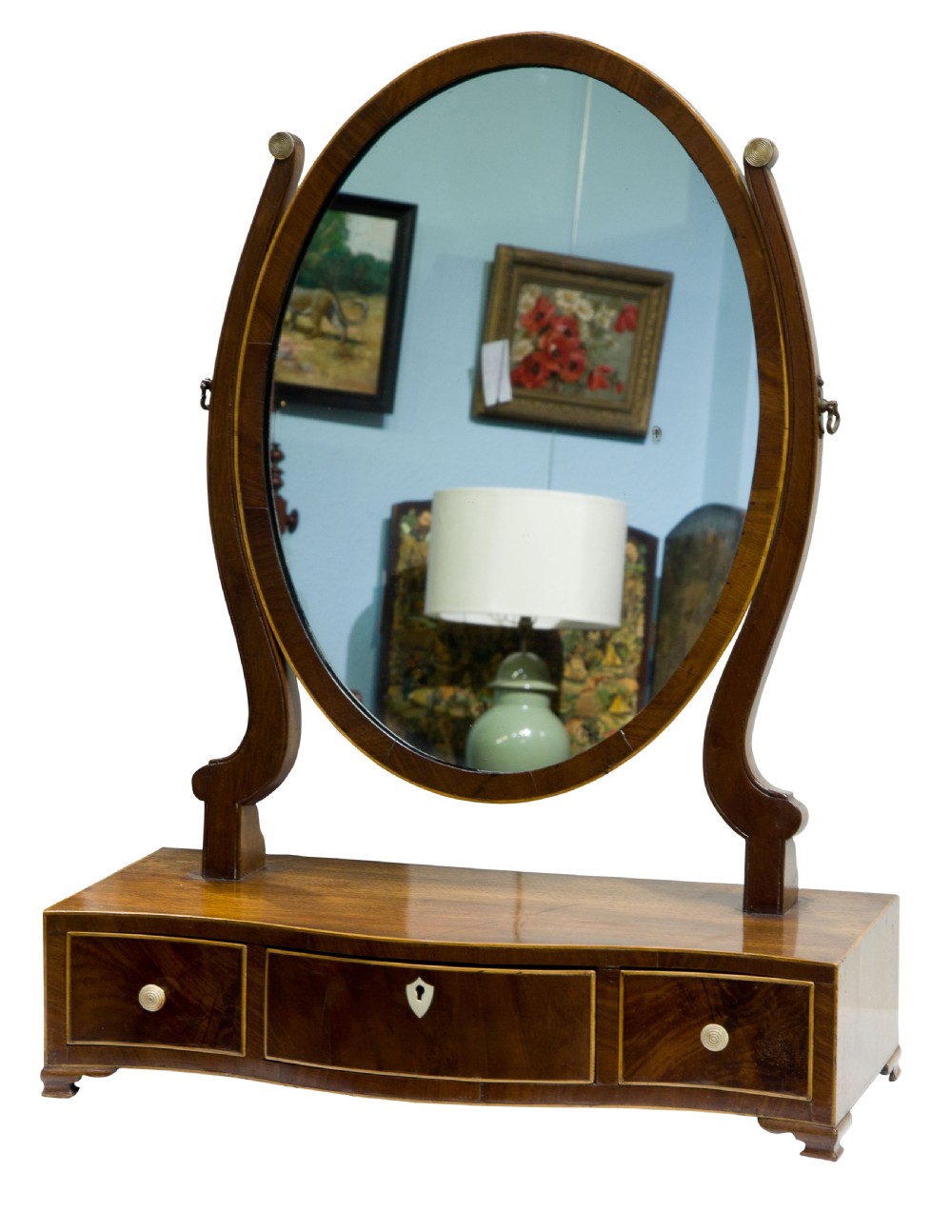 A Georgian Oval mahogany dressing table Mirror