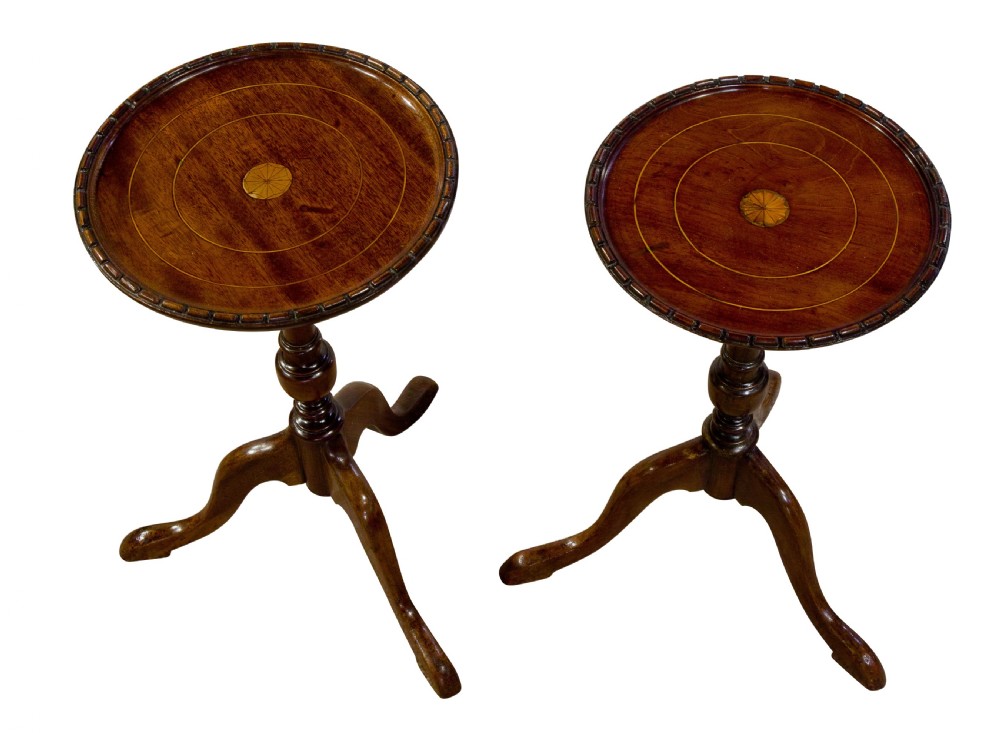 A pair of Edwardian mahogany and satinwood tables View II