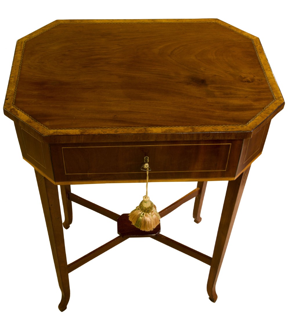 Georgian mahogany & satinwood work table View VI