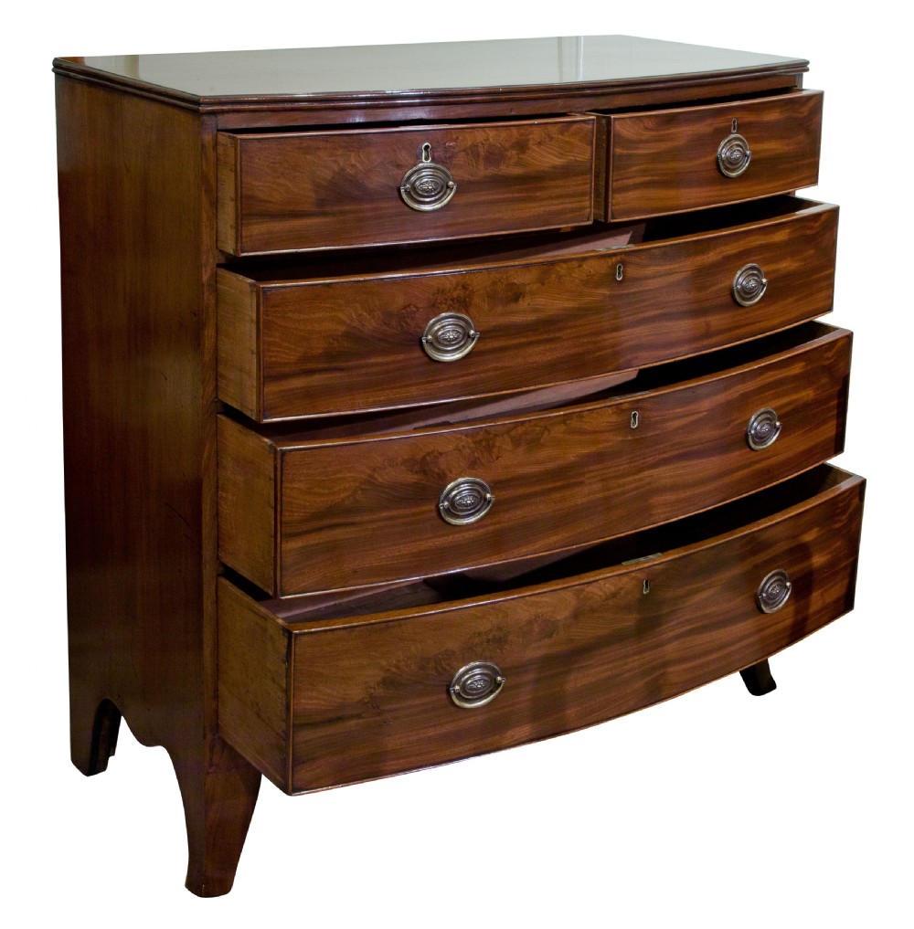 George III Mahogany Bow Fronted Chest of Drawers View II